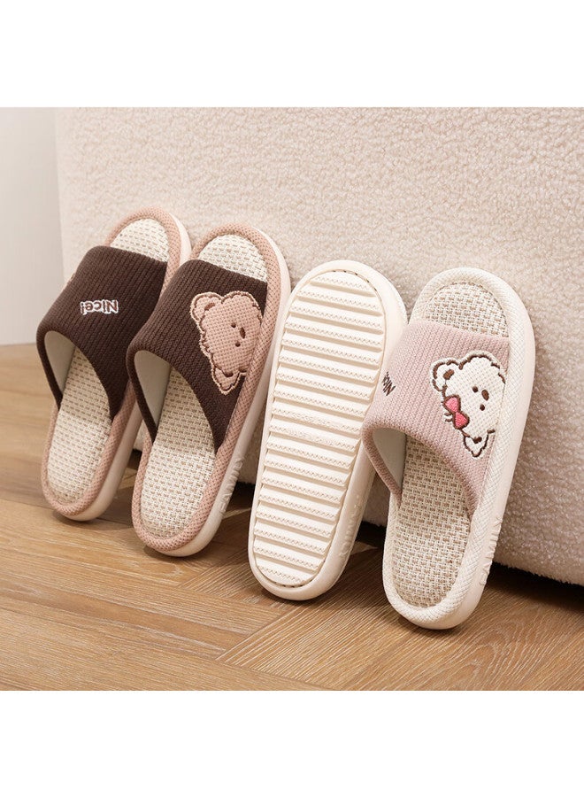 Xggc Four Seasons Slippers For Women, Spring Cartoon Indoor Home Floor Sweat-absorbing Breathable Cotton And Linen Slippers For Men, Beige, Size 36-37