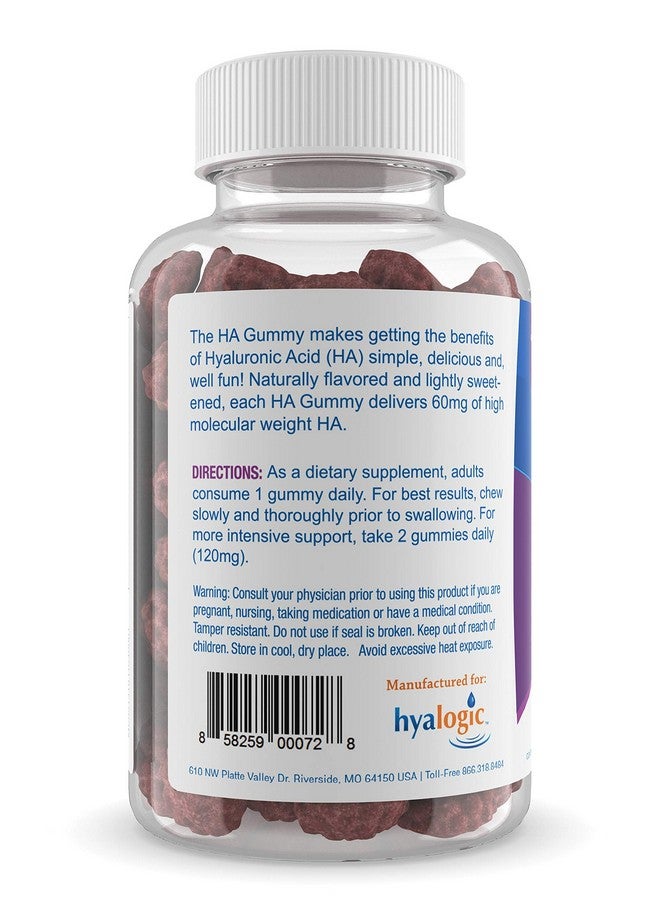 Hyalogic Chewy Ha Gummies Mixed Berry Flavor Hyaluronic Acid Gummies Gluten Free Gummy Vitamins For Adults Ha Supplement For Joints Skin & Eyes (60 Count) - Image 3