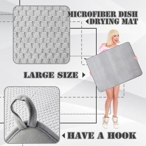 Baaxxango 2 Pack Extra Large Microfiber Dish Drying Mat,30 x 24 Inch Super Absorbent Drying Pad,Large Size Dish Drying Mat for Countertops,Sinks,Draining Racks,Gray - Image 3
