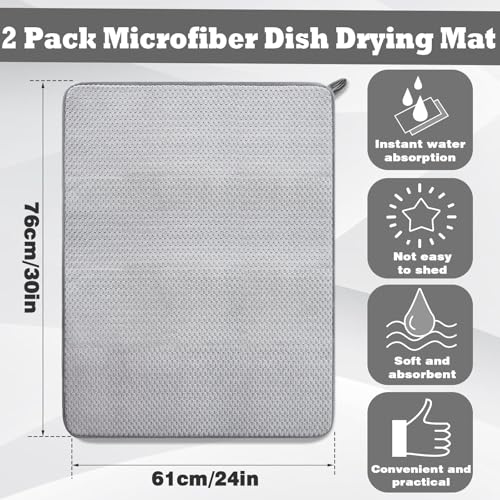 Baaxxango 2 Pack Extra Large Microfiber Dish Drying Mat,30 x 24 Inch Super Absorbent Drying Pad,Large Size Dish Drying Mat for Countertops,Sinks,Draining Racks,Gray - Image 2