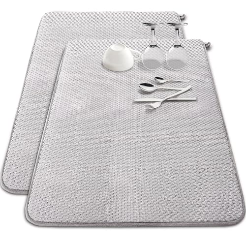 Baaxxango 2 Pack Extra Large Microfiber Dish Drying Mat,30 x 24 Inch Super Absorbent Drying Pad,Large Size Dish Drying Mat for Countertops,Sinks,Draining Racks,Gray - Image 1