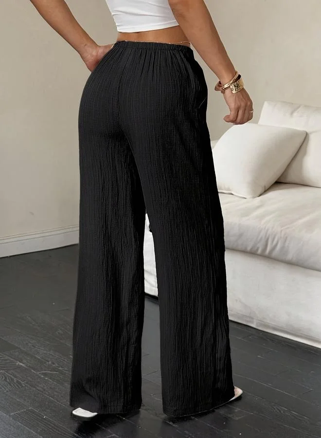 تايك تو Black Textured Wide Leg Pants
