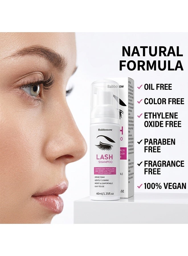 BabboSow Lash Shampoo For Lash Extensions, Eyelash Extension Shampoo Eyelash Extension Foam And Brushes Eyelid Cleanser For Makeup Remover Paraben For Eyelash Extensions Salon And Home Use, 40ml - Image 5