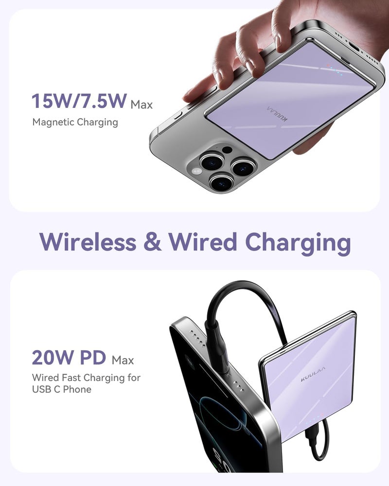 KUULAA Ultra Slim PowerBank, 5000 mAh, MagSafe External Battery with Type C 20 W Output Power, Quick Charge Function, 7.2 mm Thin, Mini Power Bank for iPhone 16 Pro Max/15 Pro/15/14/13/12 Series - Image 5