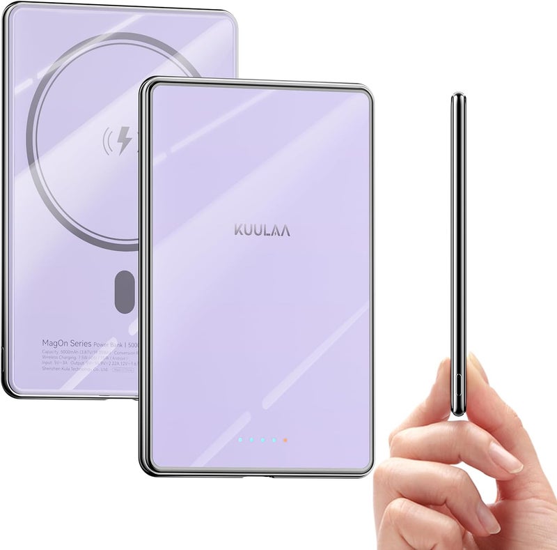 KUULAA Ultra Slim PowerBank, 5000 mAh, MagSafe External Battery with Type C 20 W Output Power, Quick Charge Function, 7.2 mm Thin, Mini Power Bank for iPhone 16 Pro Max/15 Pro/15/14/13/12 Series - Image 1