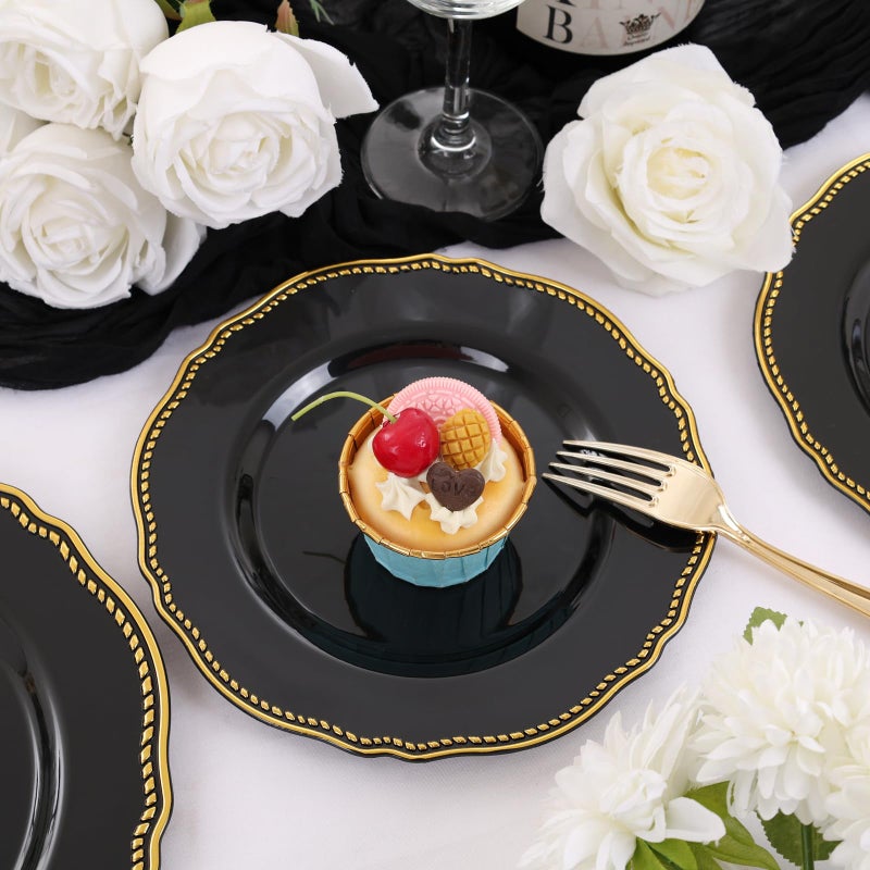 Hioasis 60pcs Blue plastic plates - Blue and Gold Disposable Plates  7.5 inch Plastic Dessert Plates  Perfect for Hanukkah & Wedding & Party & Holiday - Image 2