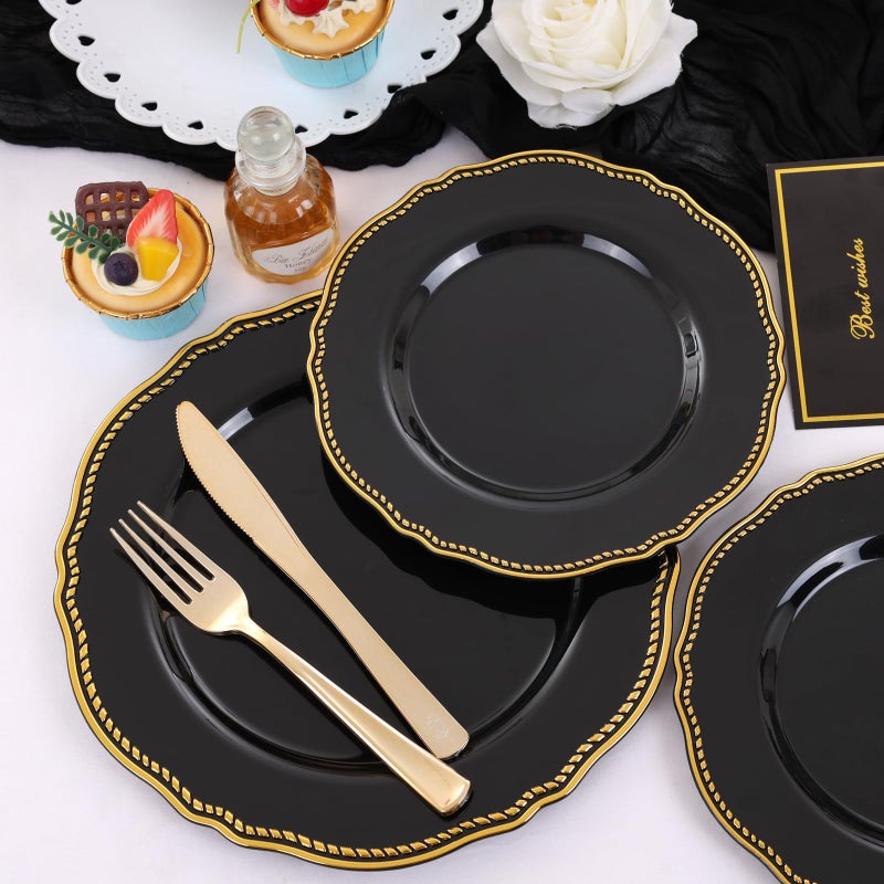 Hioasis 60pcs Blue plastic plates - Blue and Gold Disposable Plates  7.5 inch Plastic Dessert Plates  Perfect for Hanukkah & Wedding & Party & Holiday - Image 3