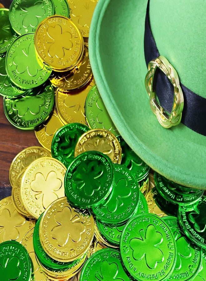 LUKBERA 120Pcs Saint Patricks Day Shamrock Coins, Green Gold Plastic Lucky Coins Clover Leprechaun Coins Table Sprinkles for St. Patrick's Day - Image 4