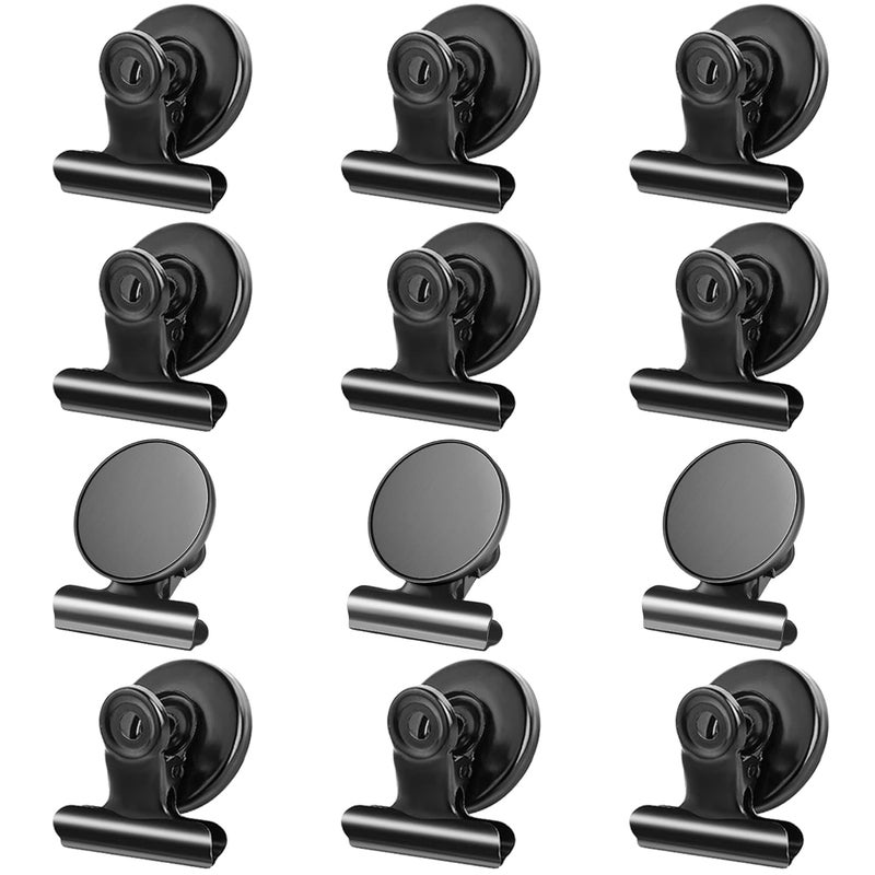 Grtard 12pack Fridge Magnets Refrigerator Magnets Magnetic Clips Heavy Duty Detailed List Display Paper Fasteners on Home Office Teaching Black 12 - Image 1