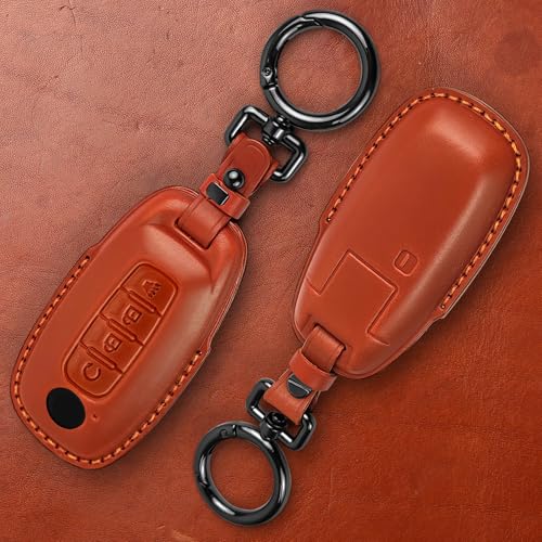 Tukellen for Nissan Key Fob Cover Leather with Keychain Compatible with 2023 2024 Pathfinder Rouge 4Runner Smart Remote (Brown, 4 Buttons) - Image 3