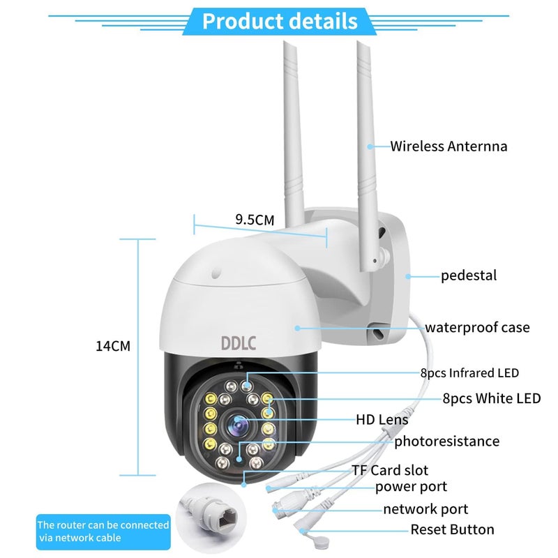 DDLC WiFi 1080P PTZ Wireless Multiple IRs WiFi Camera Surveillance Outdoor, for Home, PTZ, 360° Tilt, Motion Tracking, IP66 Weatherproof, 2-Way Audio, Security Camera(Black ptz) - Image 2