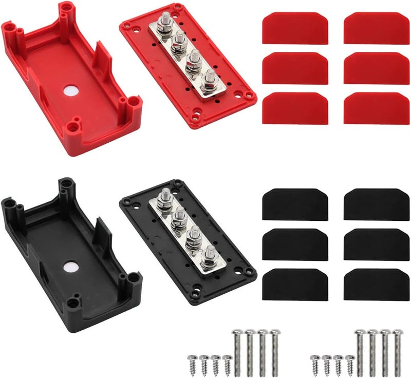 jamgoer 300A Bus Bar Heavy Duty Module Design Power Distribution Block 12V 24V 48V DC Busbar Box with 4X M8(5/16") Terminal Studs for Battery Marine Automotive RV Car Truck (Black & Red) - Image 4