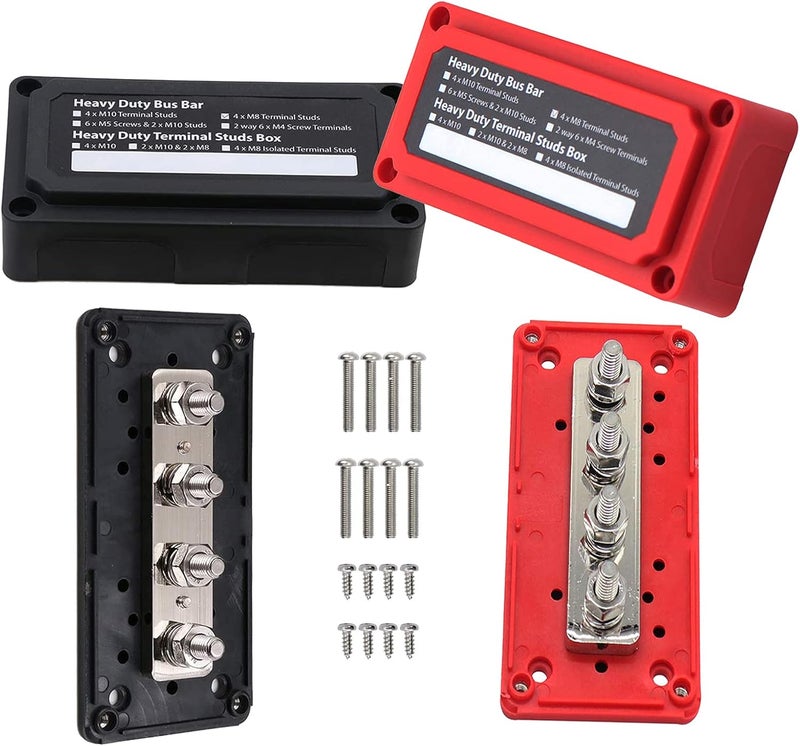jamgoer 300A Bus Bar Heavy Duty Module Design Power Distribution Block 12V 24V 48V DC Busbar Box with 4X M8(5/16") Terminal Studs for Battery Marine Automotive RV Car Truck (Black & Red) - Image 1