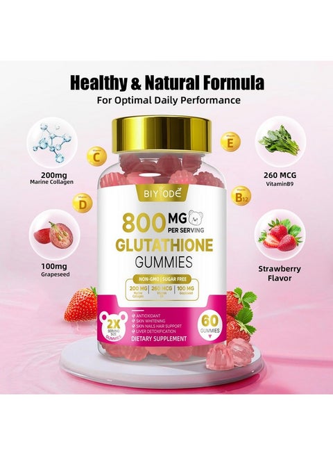 glutathione gummies review BIYODE BIYODE Glutathione Gummies: Glutathione 800mg Support Skin Glow Anti  Aging Antioxidant Sugar Free Non-GMO Natural Strawberry Flavor 60 Gummies |  Best Price KSA
