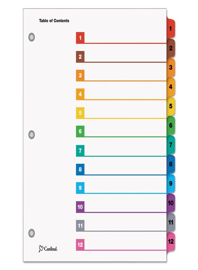 Cardinal Tops Cardinal 12-Tab Numbered Binder Dividers, OneStep Index System for 3 Ring Binders, Tabs Numbered 1-12, Reverisble Multicolor Tabs, 1 Set (61218) - Image 1
