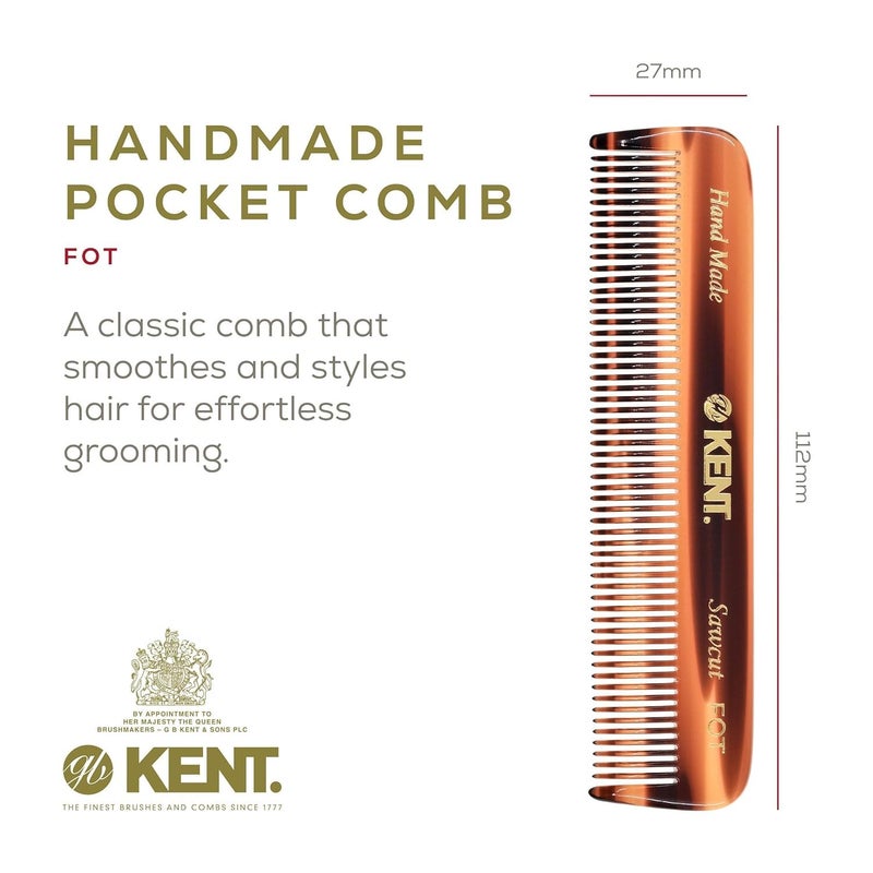 Kent A FOT Handmade Pocket Comb for Men, Women and Kids, All Fine Tooth Hair Comb Straightener for Everyday Grooming and Styling Hair, Beard and Mustache, Saw Cut and Hand Polished, Made in England - Image 2