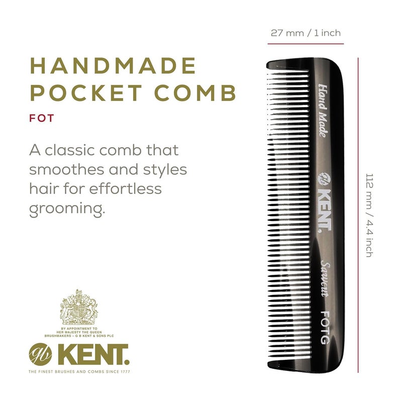 Kent A FOT Handmade Pocket Comb for Men, Women and Kids, All Fine Tooth Hair Comb Straightener for Everyday Grooming and Styling Hair, Beard and Mustache, Saw Cut and Hand Polished, Made in England - Image 3