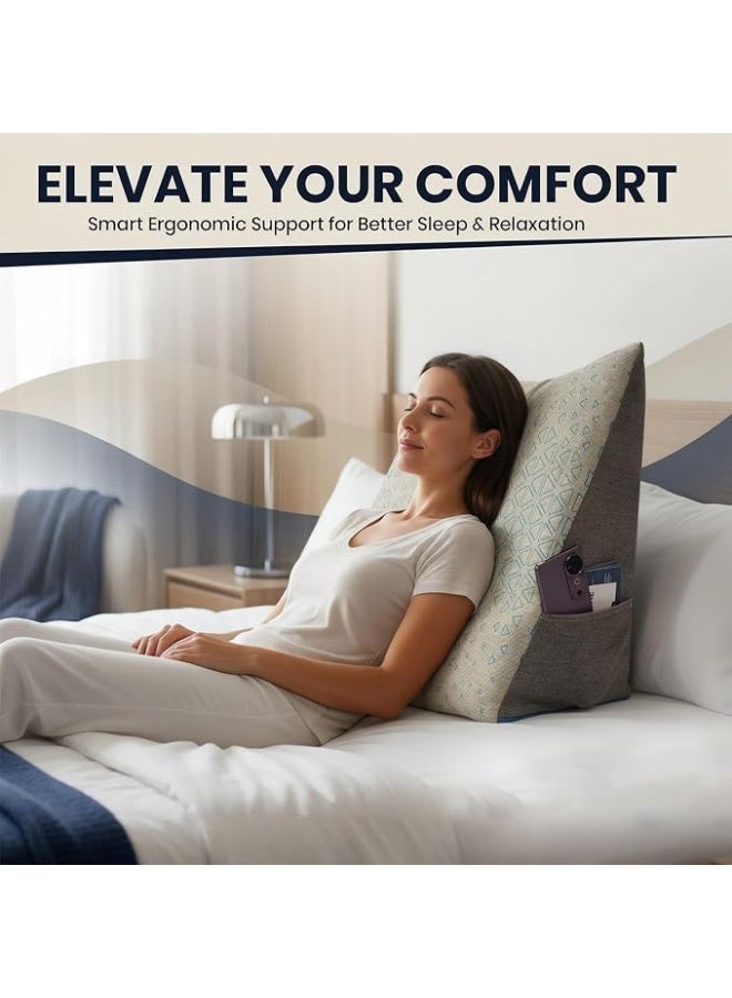 Memory Foam Wedge Pillow with Side Pocket Orthopedic Triangle Cushion for Neck Back and Leg Support Bed Pillow for Men and Women Maternity Pregnancy and GERD Relief 20x18x10 in - Image 2