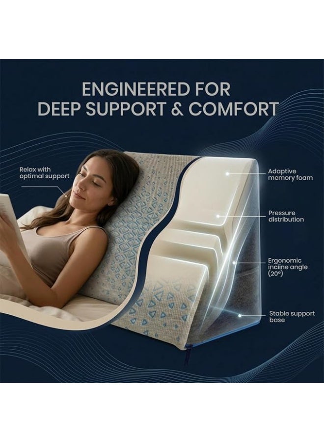 Memory Foam Wedge Pillow with Side Pocket Orthopedic Triangle Cushion for Neck Back and Leg Support Bed Pillow for Men and Women Maternity Pregnancy and GERD Relief 20x18x10 in - Image 4