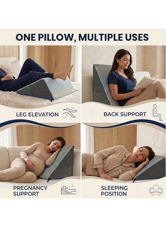 Memory Foam Wedge Pillow with Side Pocket Orthopedic Triangle Cushion for Neck Back and Leg Support Bed Pillow for Men and Women Maternity Pregnancy and GERD Relief 20x18x10 in - Image 5