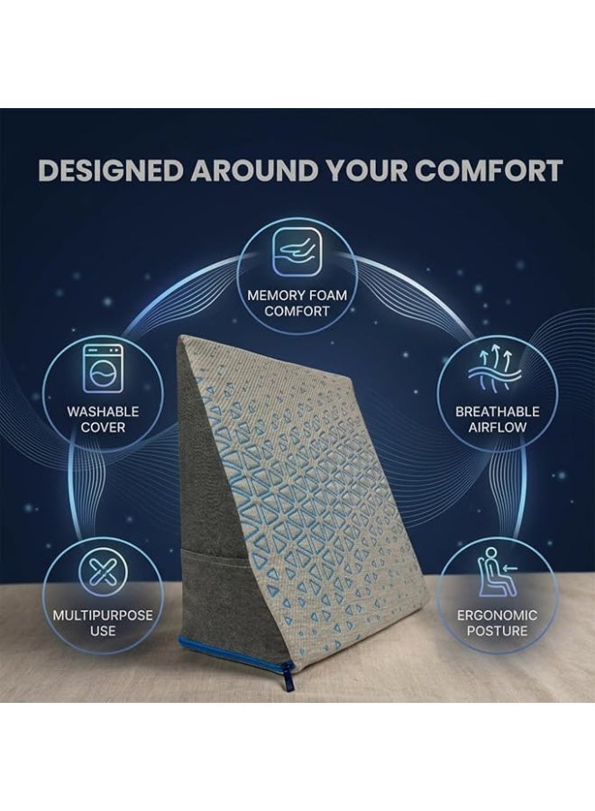 Memory Foam Wedge Pillow with Side Pocket Orthopedic Triangle Cushion for Neck Back and Leg Support Bed Pillow for Men and Women Maternity Pregnancy and GERD Relief 20x18x10 in - Image 3
