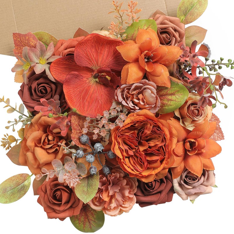Koroni Flowers زهور كوروني محترقة برتقالية الزهور الاصطناعية الحمراء مربع مجموعة زهور مزيفة زهرة زهرة كبيرة مع السيقان لباقات الزفاف DIY مركزية استحمام الطفل حفلات المنزل - Image 1