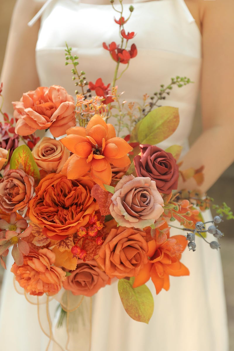 Koroni Flowers زهور كوروني محترقة برتقالية الزهور الاصطناعية الحمراء مربع مجموعة زهور مزيفة زهرة زهرة كبيرة مع السيقان لباقات الزفاف DIY مركزية استحمام الطفل حفلات المنزل - Image 3