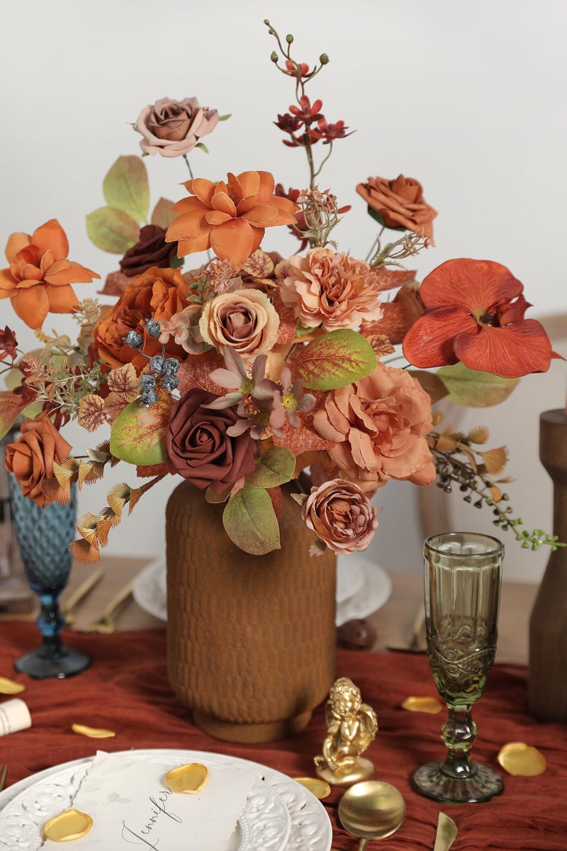 Koroni Flowers زهور كوروني محترقة برتقالية الزهور الاصطناعية الحمراء مربع مجموعة زهور مزيفة زهرة زهرة كبيرة مع السيقان لباقات الزفاف DIY مركزية استحمام الطفل حفلات المنزل - Image 4