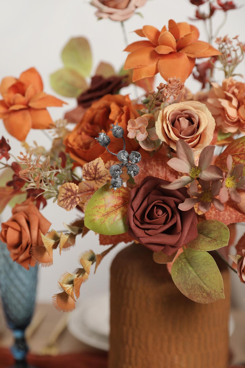 Koroni Flowers زهور كوروني محترقة برتقالية الزهور الاصطناعية الحمراء مربع مجموعة زهور مزيفة زهرة زهرة كبيرة مع السيقان لباقات الزفاف DIY مركزية استحمام الطفل حفلات المنزل - Image 5