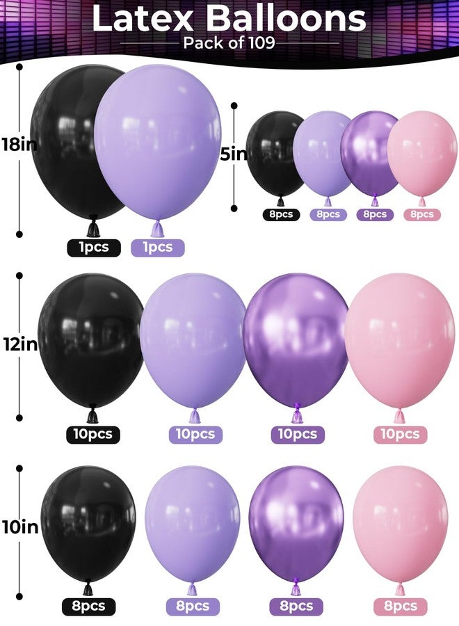Haolongfa Pink and Purple Balloon Arch Garland Kit, 109PCS Pink Purple Black Balloons with Starburst Foil Balloons, Trendy Music Birthday Decorations for Girls and Teens, Concert and Movie Fans Party Supplies - Image 2