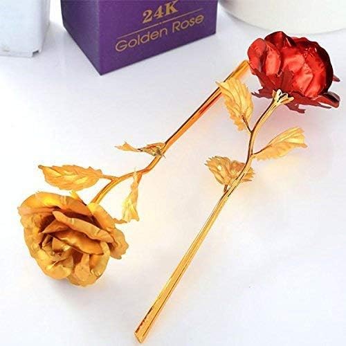 INTERNATIONAL GIFT® Golden Rose and Red Rose Flower with Love Shape Stand with Golden Leaf with Luxury Red Gift Box - Image 4