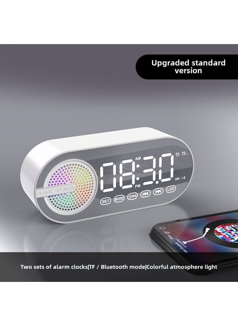 Bedroom Glowing Clock Soundbox White [English Standard Edition] Clock Alarm Clock Bluetooth Plug-in Card Colorful Light Power Display