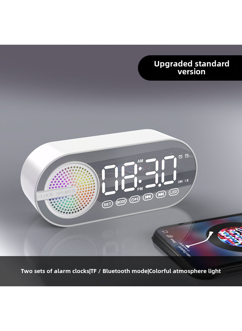 Bedroom Glowing Clock Soundbox White [English Standard Edition] Clock Alarm Clock Bluetooth Plug-in Card Colorful Light Power Display