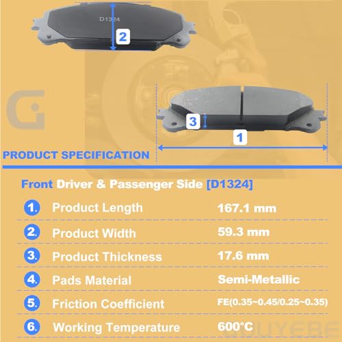 GuuYebe Front Brake Pads Kit,For Toyota 2020-2024 Sienna Camry Highlander Crown RAV4 Prime Grand Highlander bZ4X Avalon 2025 Crown Signia,For Lexus 2010-2023 RX350,For Subaru 2023 Solterra,D1324 - Image 3