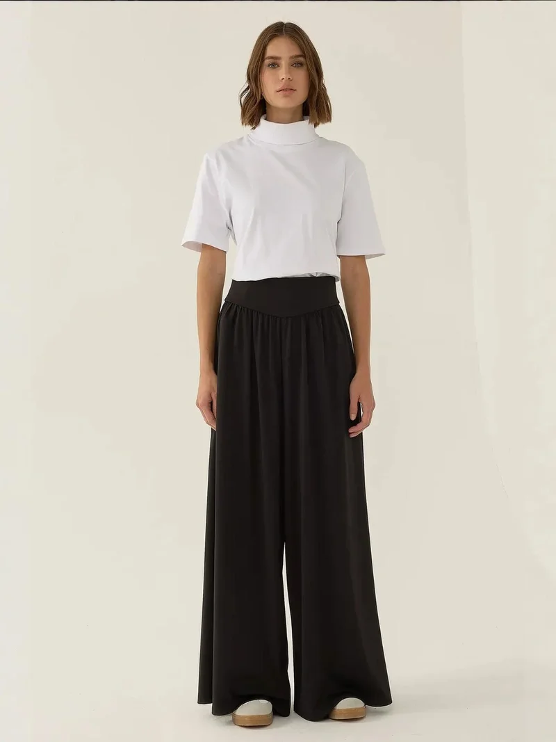 زوبعة بنطلون واسع بخصر مرتفع وطيات من الجيرسيه