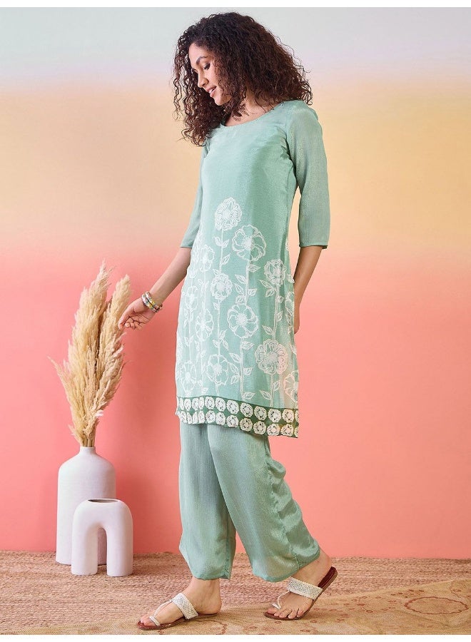AKS Digital Printed Chinnon Kurta Set  - Image 3