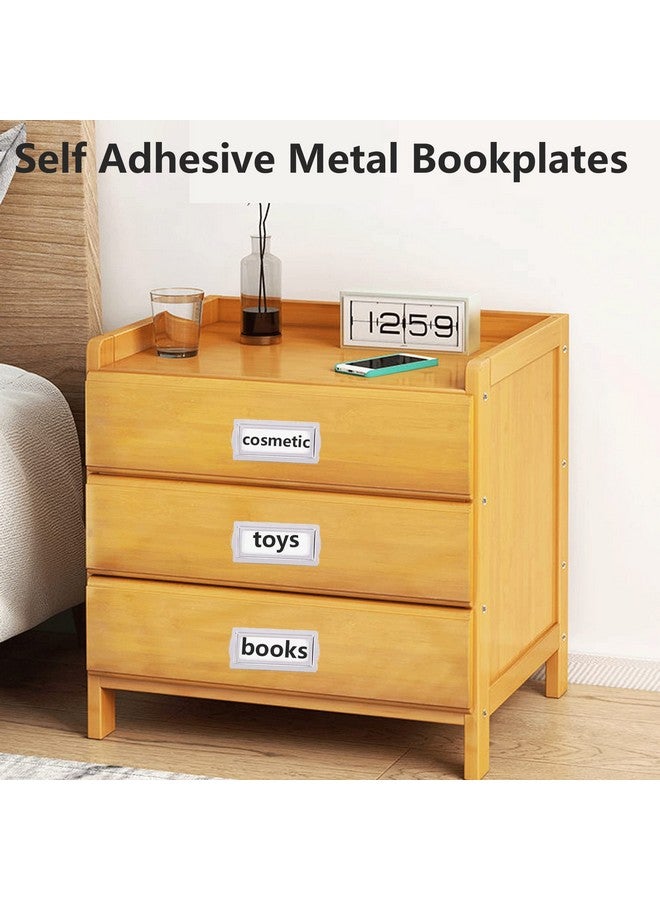 wootile Self Adhesive Metal Bookplates For Books Cards 10Pcs Horizontal Clip Label Holdersmetal Drawer Tag Label Holder Silver Bookplates Metal Frame For Office Library Book File Cabinet Card Tag Label Plate  - Image 4
