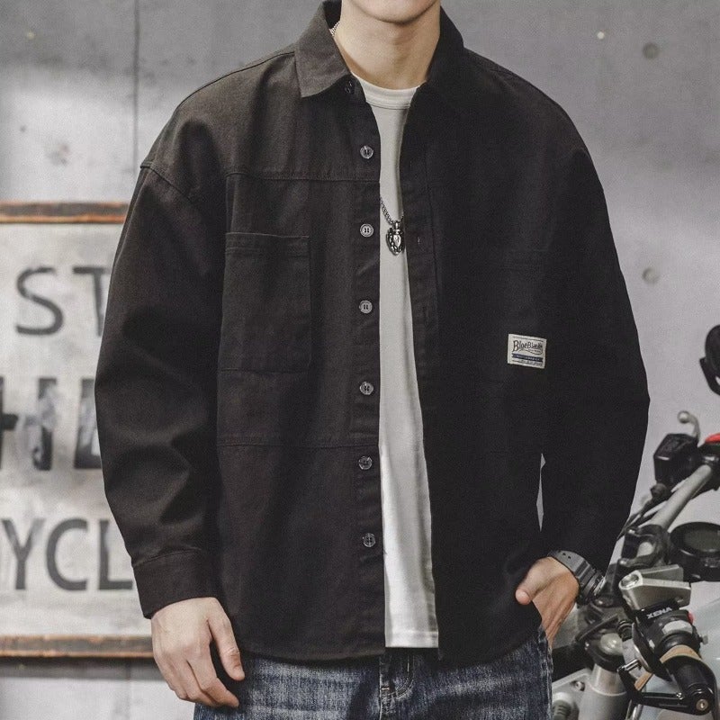 Mens Long Sleeve Work Shirt Casual Loose Fit CK02 khaki - Image 3