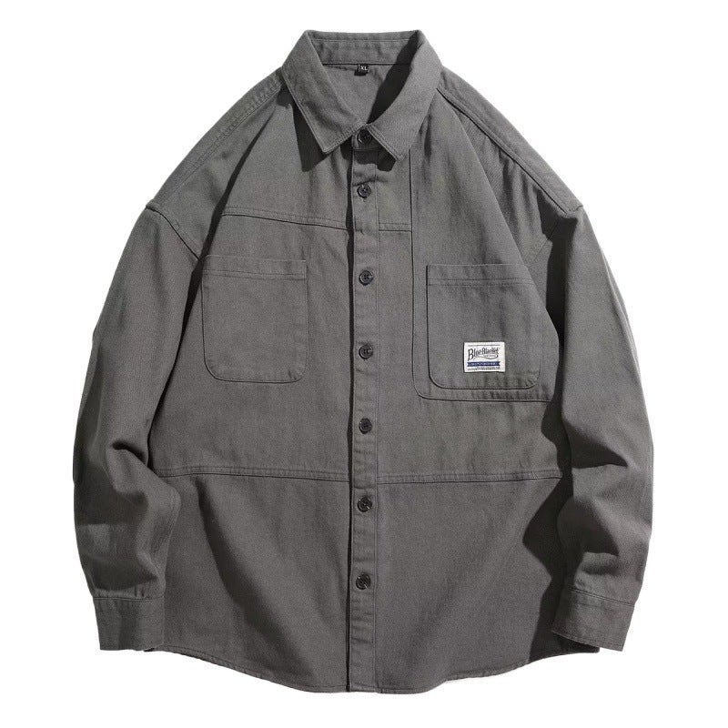 Mens Long Sleeve Work Shirt Casual Loose Fit CK02 khaki - Image 4