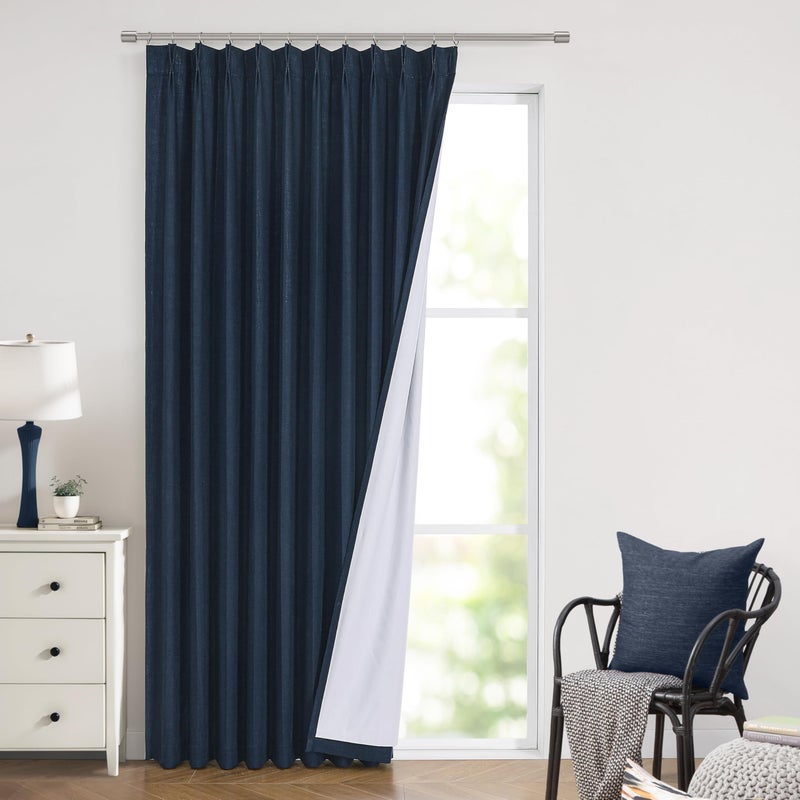 Vision Home Vision Home Navy Blue Pinch Pleated Full Blackout Curtains Linen Blended Room Darkening Window Curtains 112 inch for Living Room Bedroom Thermal Insulated Pinch Pleat Drapes with Hooks 60"" Wx112 Lx1  - Image 3