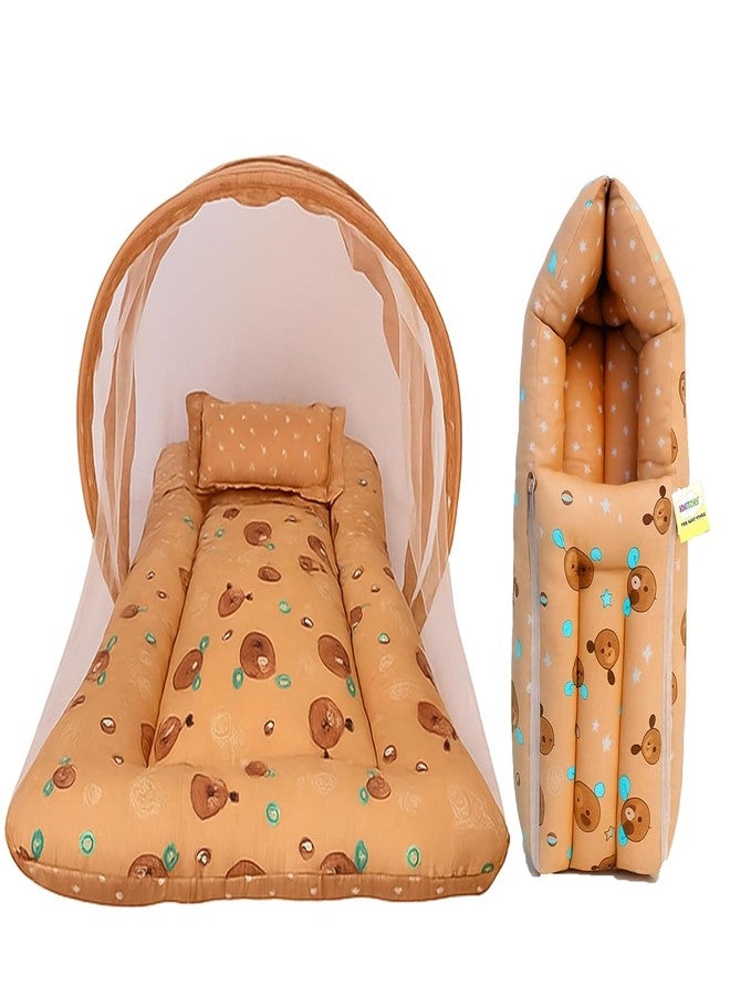 Kwitchy طقم مفروشات قطنية للأطفال من Kwitchy مع ناموسية وحقيبة حمل واحدة، هدية مثالية للمواليد الجدد (من 0 إلى 6 أشهر) (بني) - Image 1