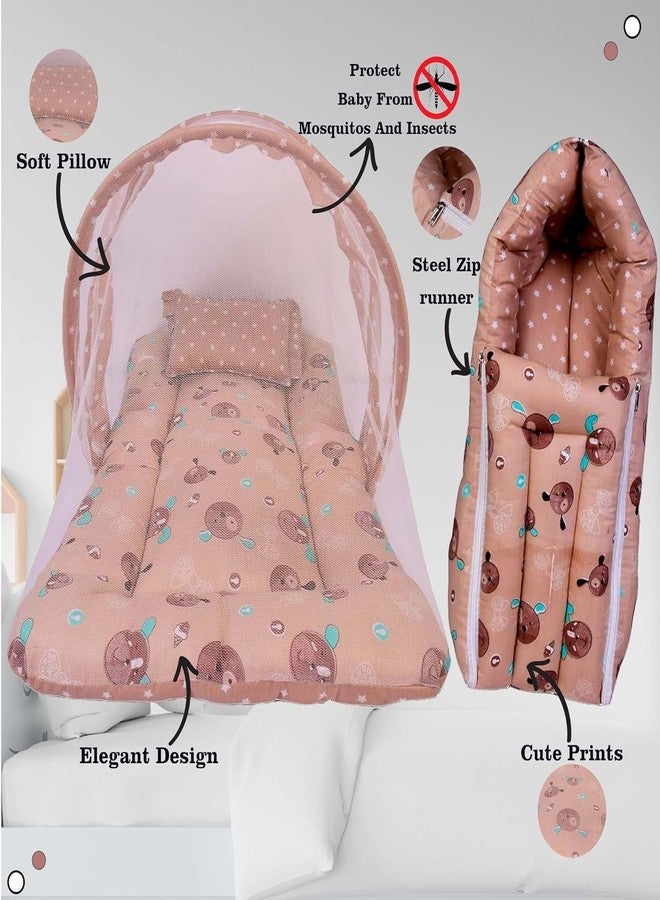 Kwitchy طقم مفروشات قطنية للأطفال من Kwitchy مع ناموسية وحقيبة حمل واحدة، هدية مثالية للمواليد الجدد (من 0 إلى 6 أشهر) (بني) - Image 5