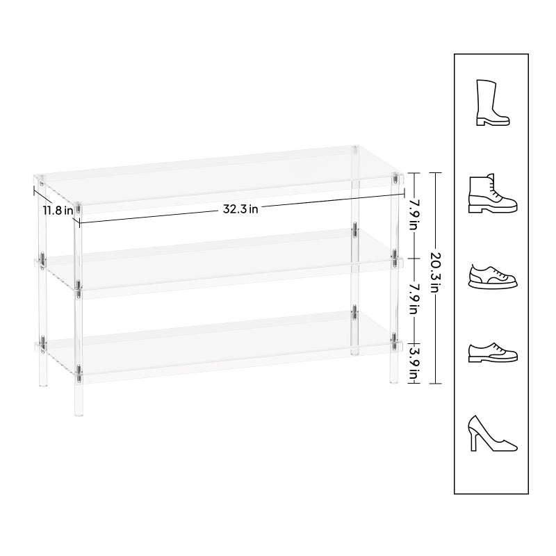 Aquiver 3-Tier Acrylic Shoe Rack - Modern Shoe Rack for Closet - Shoe Storage Organizer for Entryway, Bedroom, Living Room - 32.3'' L x 11.8'' W x 20.3'' H, Holds 12-16 Pairs of Shoes, Easy to Clean - Image 3