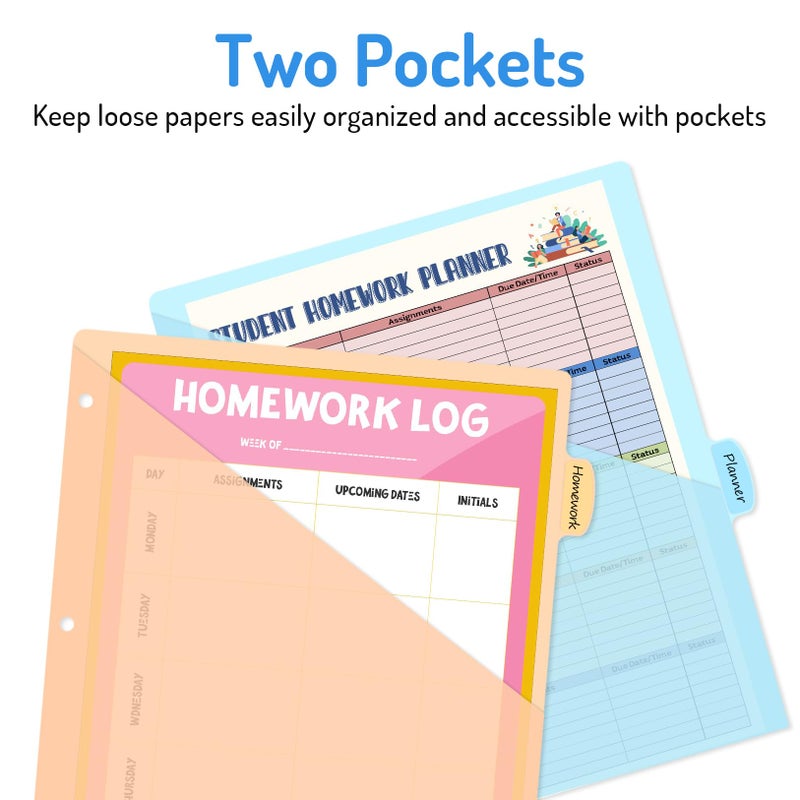 Forvencer 8 Count Dividers with Two Pockets, 8 tab Binder Dividers for 3 Ring Binder Organizer, Binder Divider with Tabs for School Office and Home Organization, Multicolor, 1 Set - Image 3