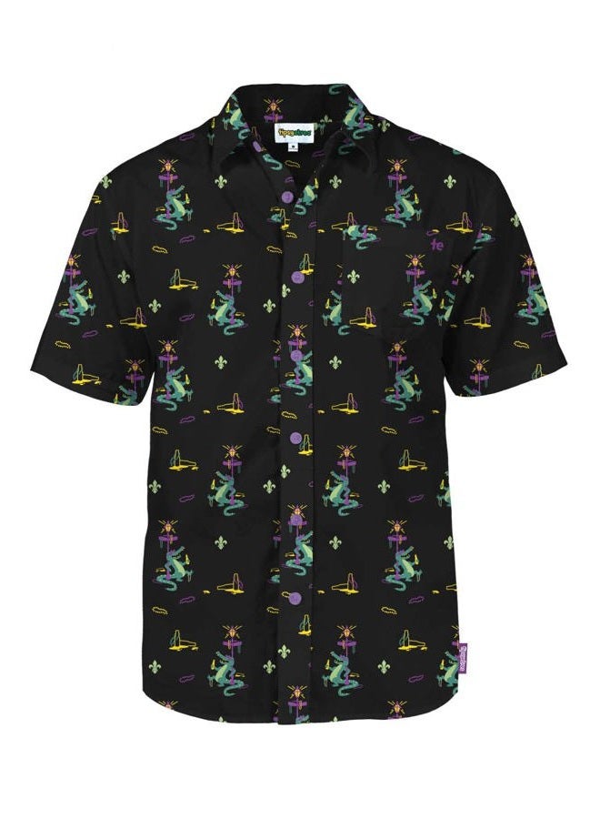 Tipsy Elves Mens Button Down Shirt - Bourbon St. Gator (Black) - Small, Bourbon St. Gator (Black), S - Image 1