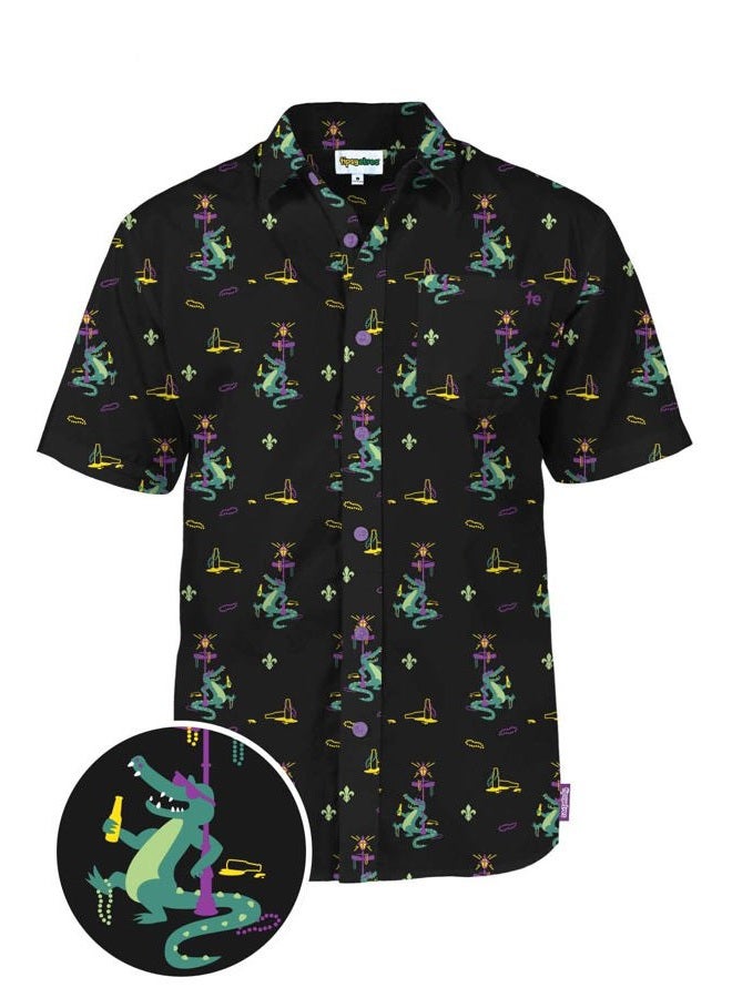 Tipsy Elves Mens Button Down Shirt - Bourbon St. Gator (Black) - Small, Bourbon St. Gator (Black), S - Image 4