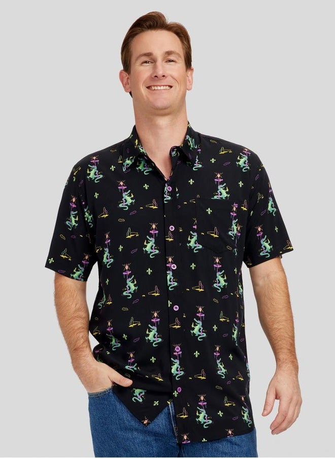 Tipsy Elves Mens Button Down Shirt - Bourbon St. Gator (Black) - Small, Bourbon St. Gator (Black), S - Image 2