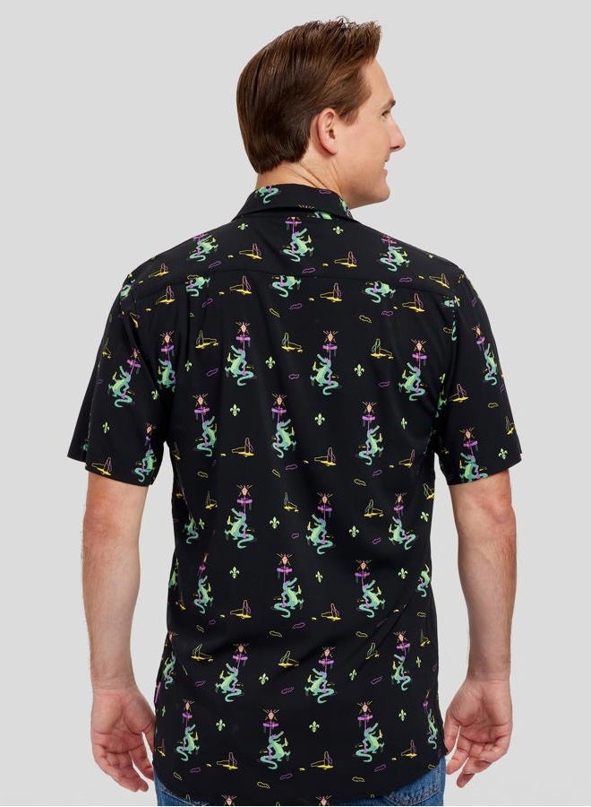 Tipsy Elves Mens Button Down Shirt - Bourbon St. Gator (Black) - Small, Bourbon St. Gator (Black), S - Image 3