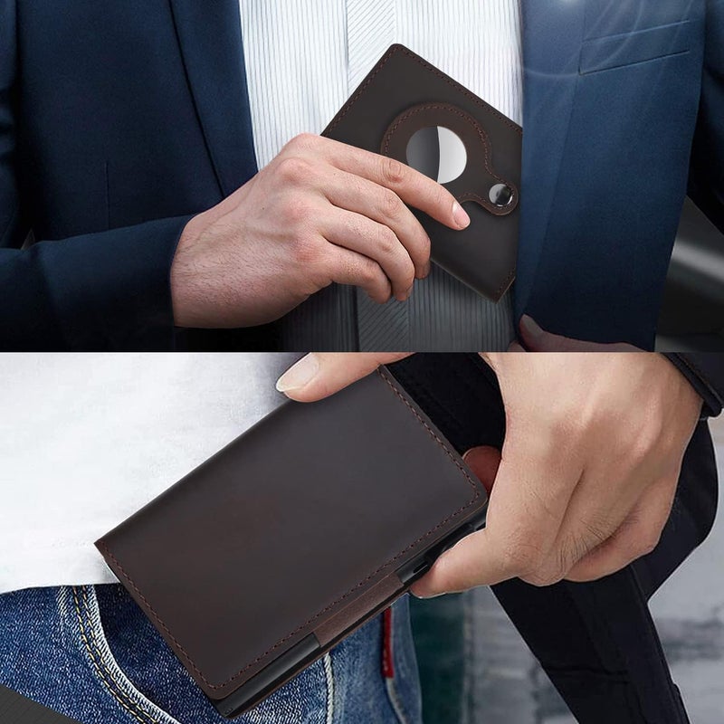 Fermido Slim Wallet for Air Tag| Genuine Leather RFID Credit Card Money Holder Automatic Pop up Mini Aluminum Wallet | Pocket-Sized and Slim Design Multipurpose Accessory for AirTag Case Cover for Men… - Image 5