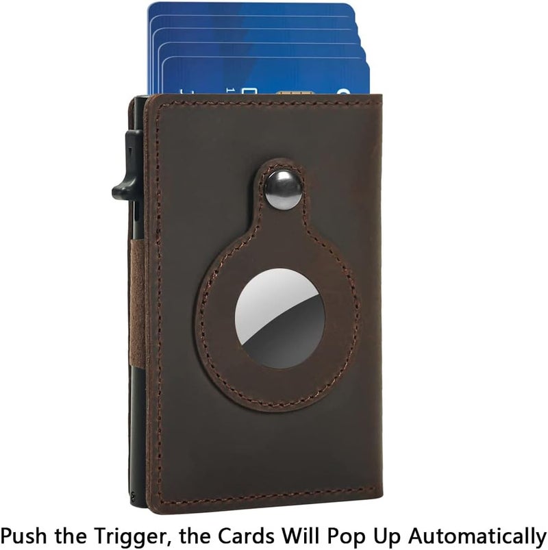 Fermido Slim Wallet for Air Tag| Genuine Leather RFID Credit Card Money Holder Automatic Pop up Mini Aluminum Wallet | Pocket-Sized and Slim Design Multipurpose Accessory for AirTag Case Cover for Men… - Image 2